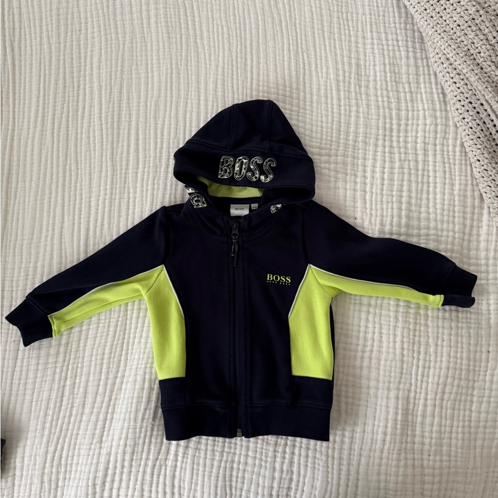 Boss Kids' Black and Neon Green Hoodie